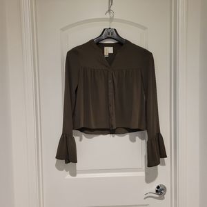 Mimi Chica Money Green Bell sleeve Cropped top. XS. # 278